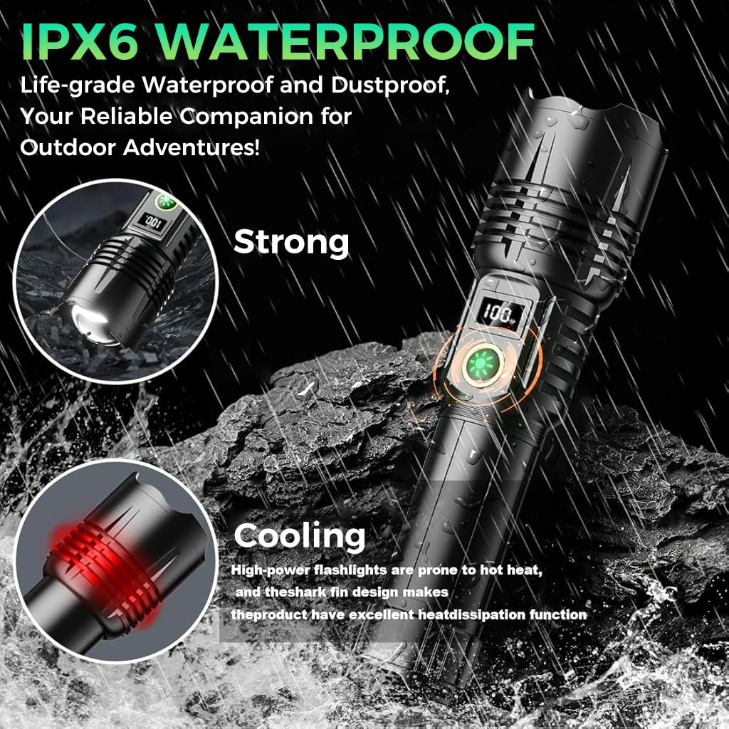 ELEPHANTBOAT LED Flashlight for Camping and Emergencies with 2000 Lumens Zoomable Beam | USB Rechargeable 5000mAh Power Bank
