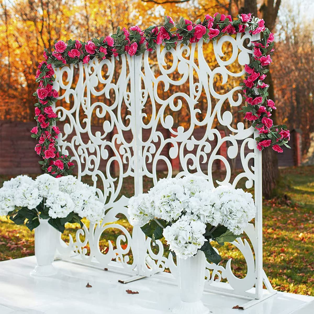 HASTHIP Plastic Artificial Rose Flowers Vine Garland 1.8M for Door Room Garden Wedding | Rose Red 3PCS