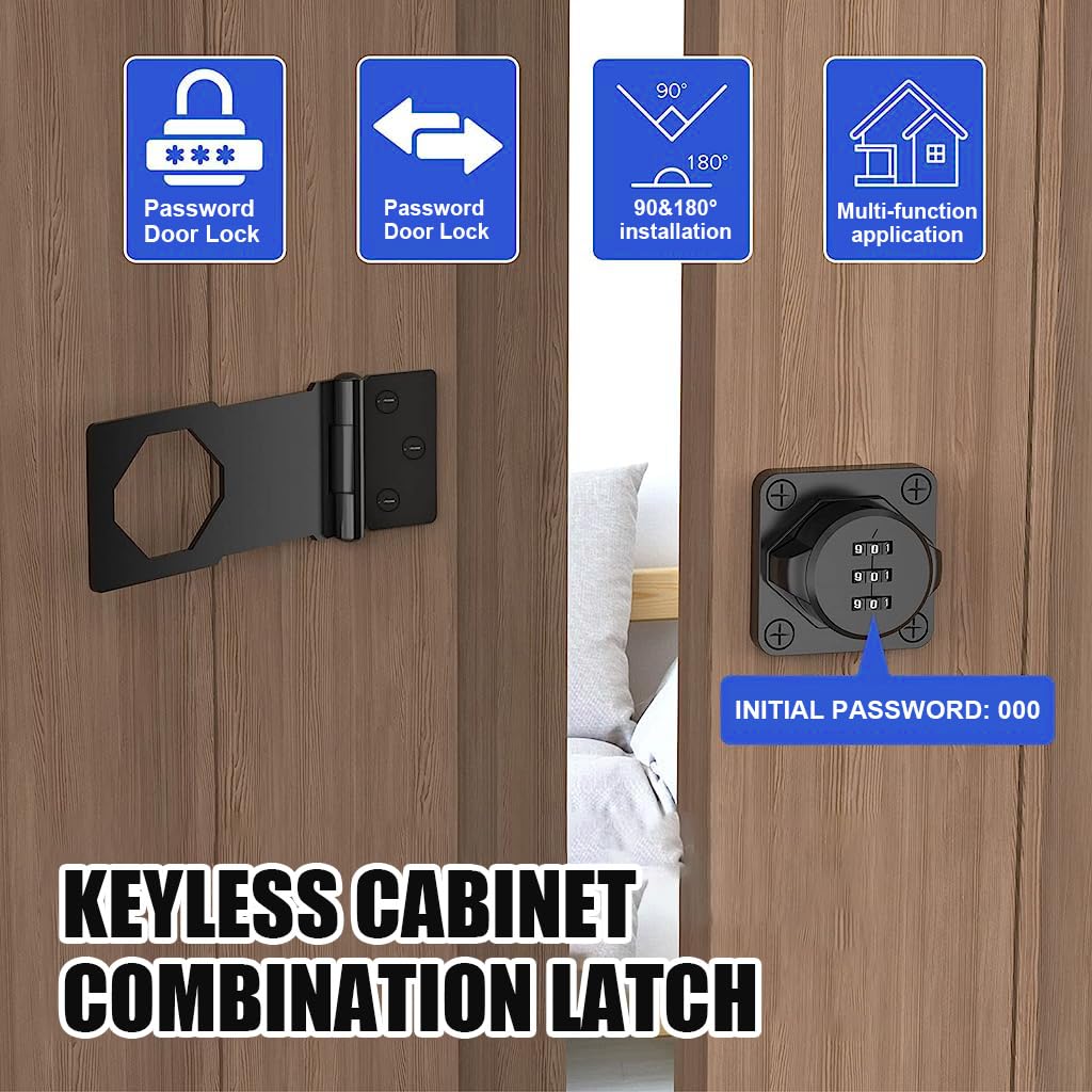 HASTHIP Cabinet Password Hasp Lock for Small Doors and Cabinets featuring 3 Digit Code | Zinc Alloy Black