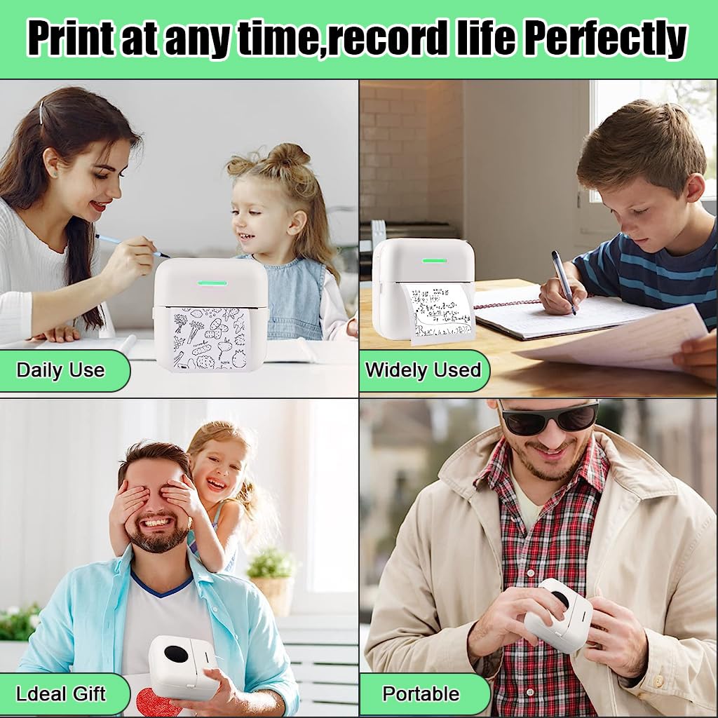 ZORBES Mini Printer for Mobile with Bluetooth Thermal Ink Free Tech and 10 Rolls Paper