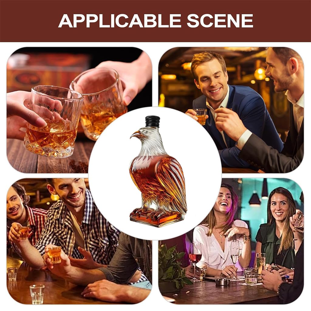 Supvox Eagle Shaped Whiskey Bottle 350ml for Bar Display with Cap and Borosilicate Glass | Elegant Gift Flask