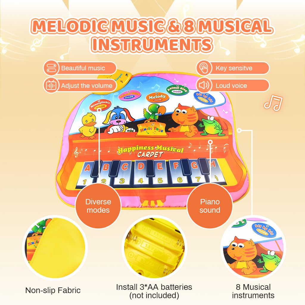 ZIBUYU Musical Mat for Kids 22.83x28.35 in with 8 Piano Keys & Smart Chip | Educational Toy