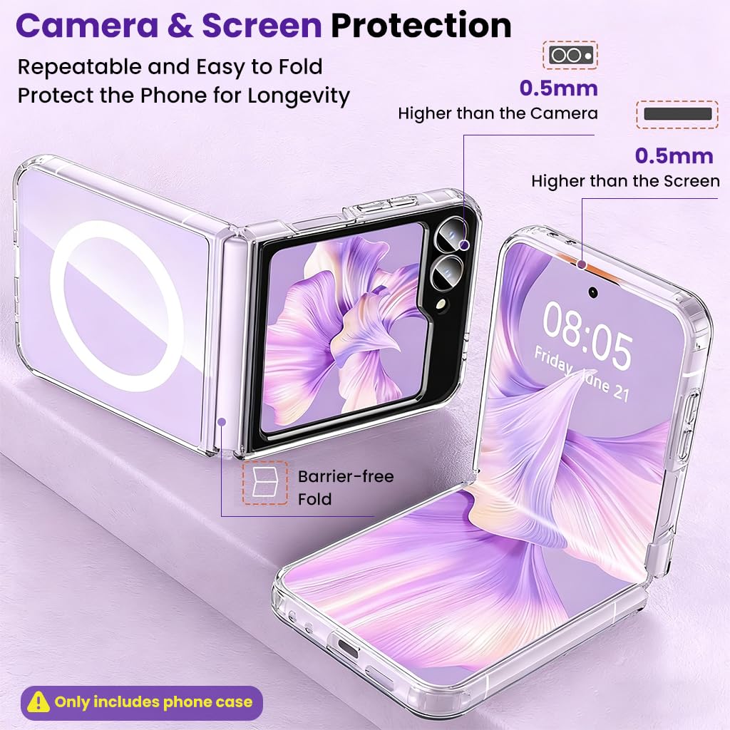 ZORBES Galaxy Z Flip 7 Case with 180° Flexible Hinge Protection and Folding Kickstand | Clear and Matte PC Cover in Purple