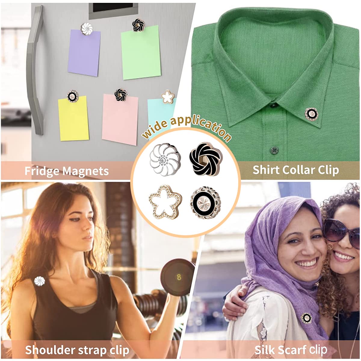 Venzina Hijab Pins Magnet Buttons for Women featuring 4 Pairs Strong Pinless Design | Resin Flower Clips for Scarves and Hats