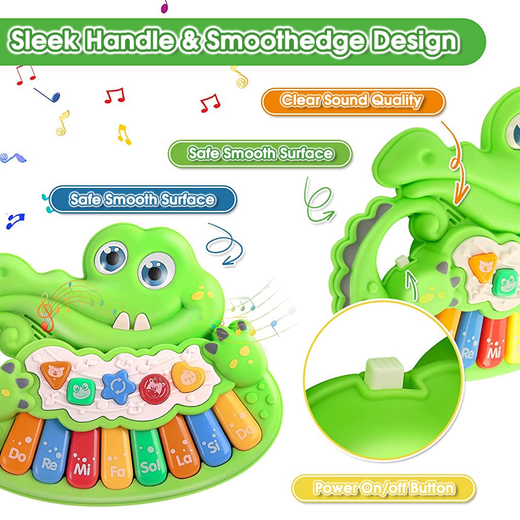 PATPAT® Piano Keyboard for Kids, Crocodile Baby Piano with Flashing Lights & Music, Early Learning Educational Kids Piano with Animal Sounds Musical Toys for 1+ Year Old Baby Gifts for Boys