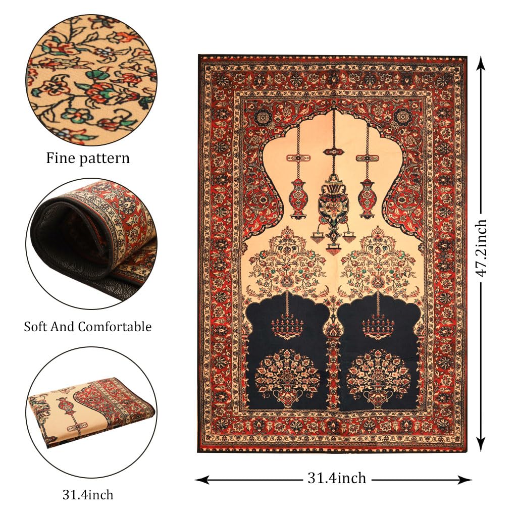 HASTHIP Prayer Mat for Muslims with Anti Slip Bottom and Tassels 120×80cm Soft Velvet Rug
