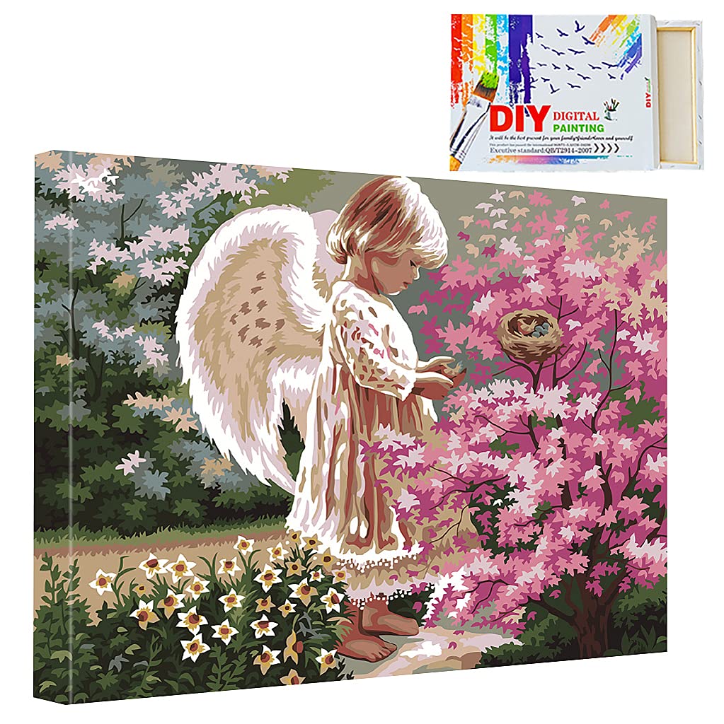 HASTHIP® Paint By Numbers for Adults with Frame, 16 X 20 Inch Diy Paint By Numbers for Kids And Adults, Oil Painting By Numbers with Brushes and Acrylic Pigment (With Frame, Angel Love)