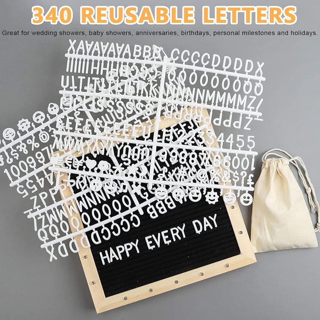 Climberty® 10x10 Inches Felt Letter Board with LED Lights for Sign Message Announcement Wall Decor Changeable Board Stand 340 White Letters Symbols Scissors Drawstring Bag 2 PCS
