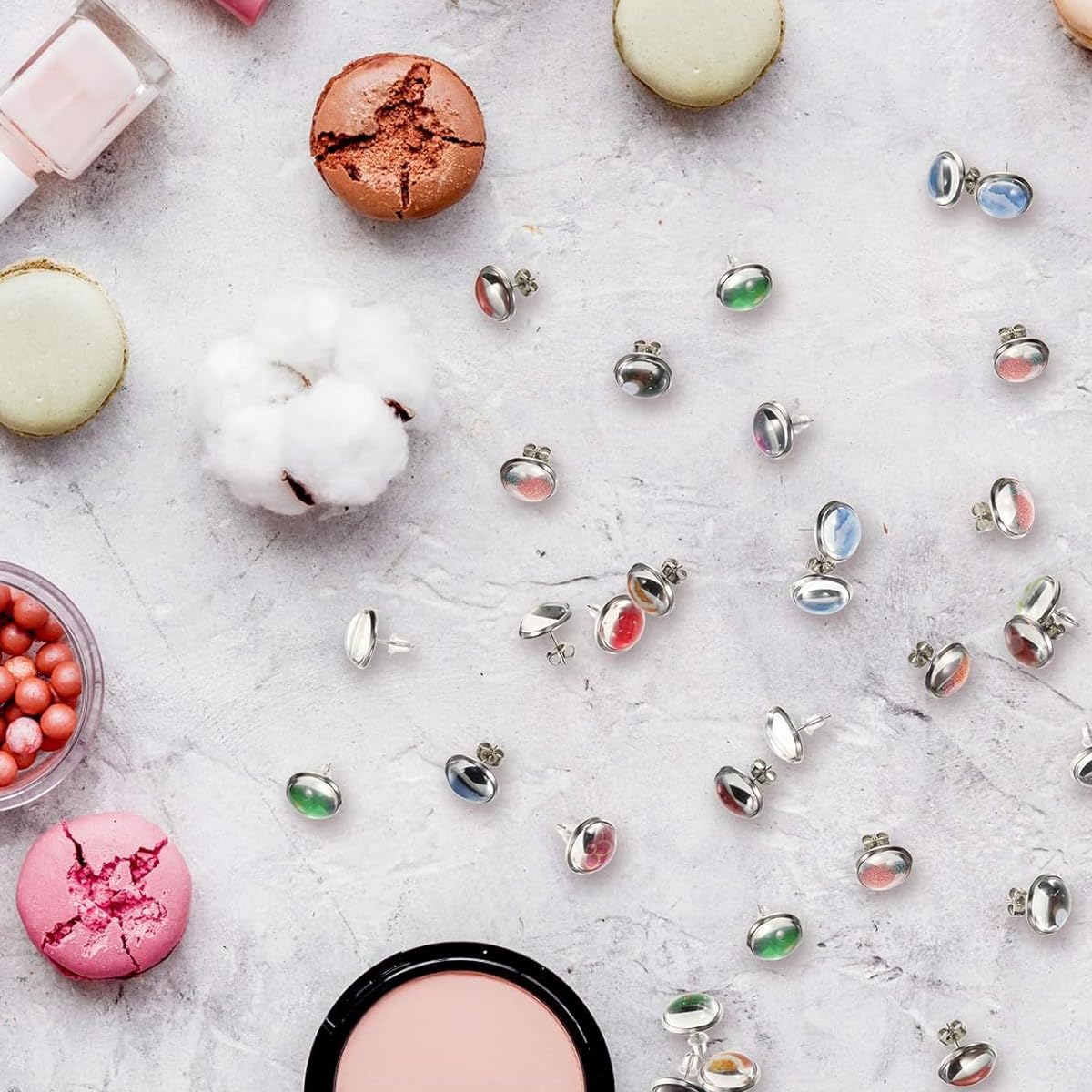 MAYCREATE DIY Ear Stud Kit with 200 Pieces Stainless Steel Bases and 2 Stopper Designs | Transparent Hemispherical Patches for Custom Earrings