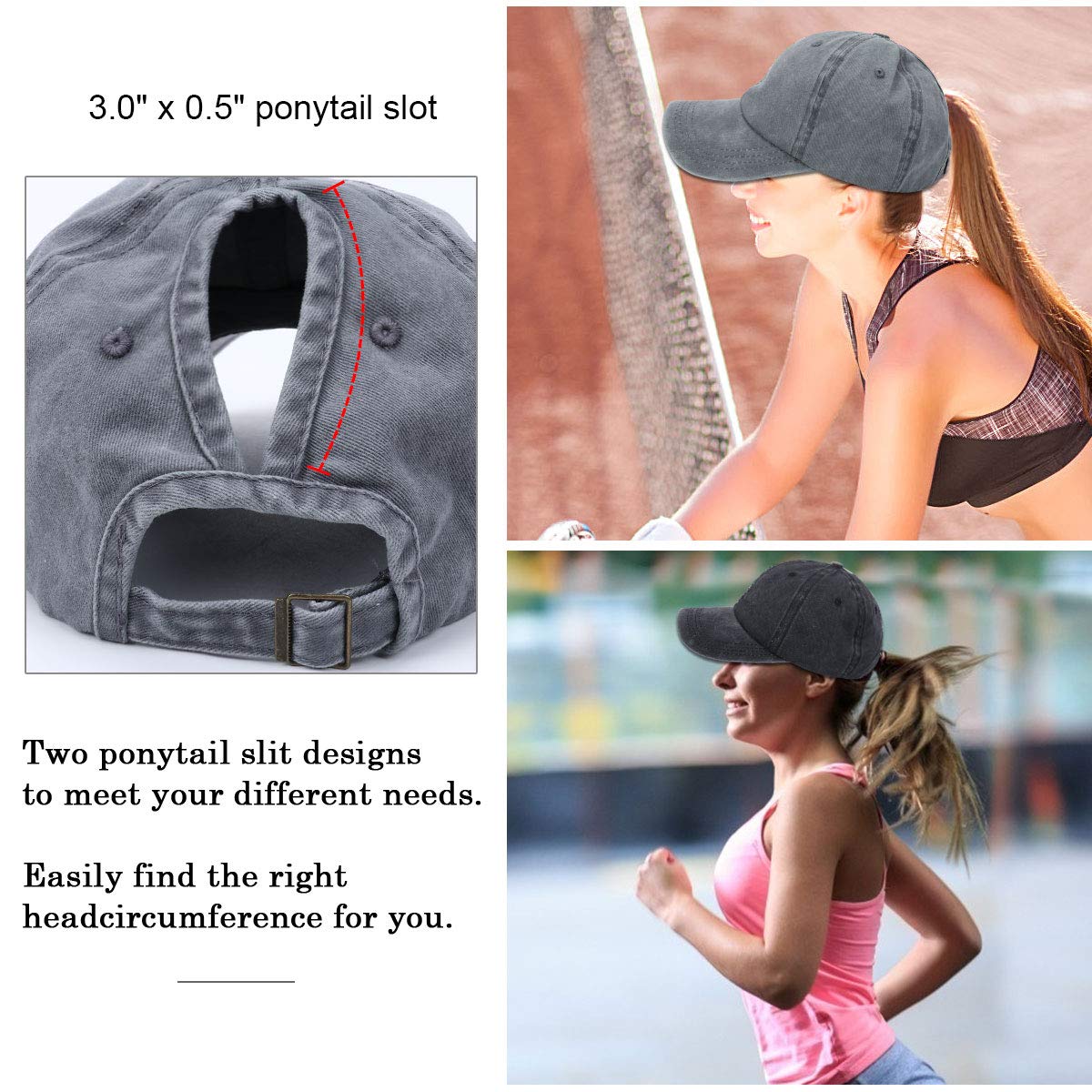 PALAY Womens Baseball Cap for Everyday Wear with Ponytail Hole Adjustable 54–60 cm Cotton Grey
