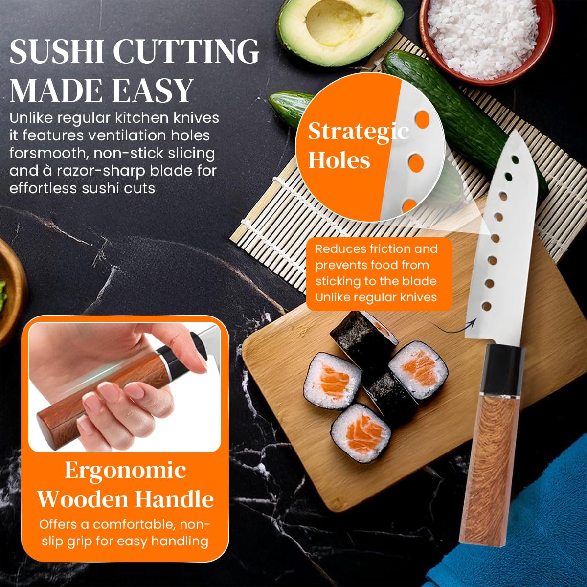 HASTHIP Sushi Making Set for Beginners and Pros with Bazooka Roller and 2 Bamboo Mats | Includes Avocado Slicer Paddle Knife and Chopstick Holders