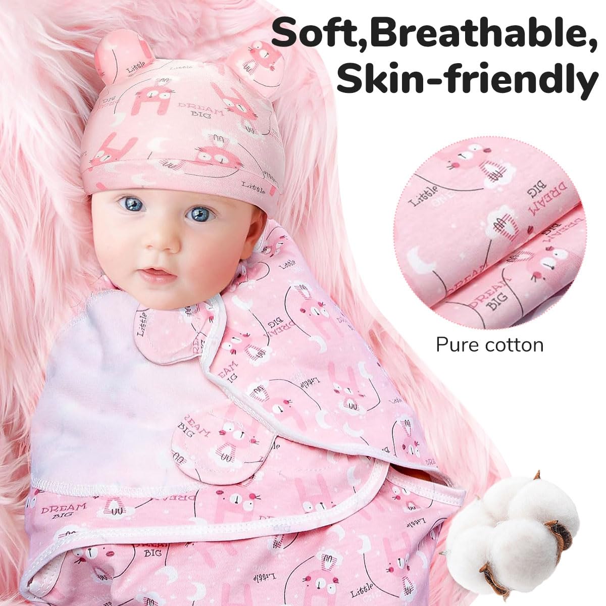 SNOWIE SOFT Baby Swaddles for Newborns 0-3 Months with Tear-Off Design and 100% Cotton | 3Pcs 22x26 in Sleep Sacks