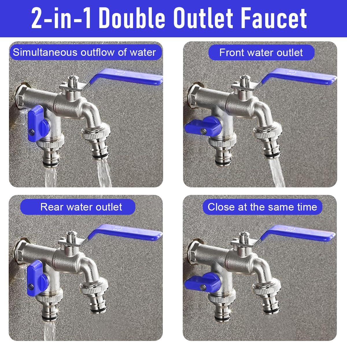 HASTHIP Double Valve Water Tap for Garden Use with 1/2 inch Connection and Dual Outlet Control