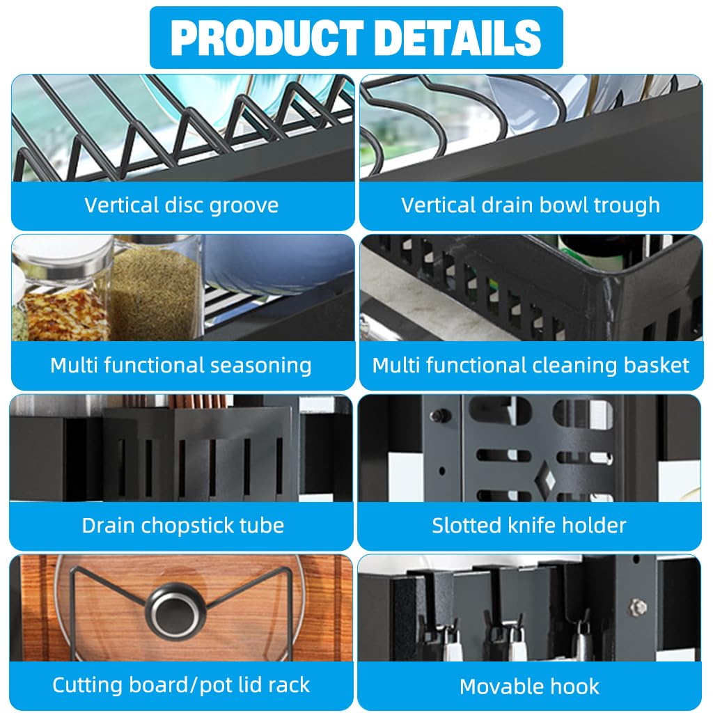 Supvox Kitchen Sink Organizer for Over-the-Sink Storage with Double Layer 95cm Carbon Steel Rack