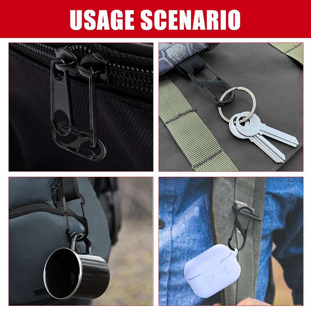 Proberos Mini Carabiners for Keys with Dual Hook Design 15PCS 2.36 in Zinc Alloy Black