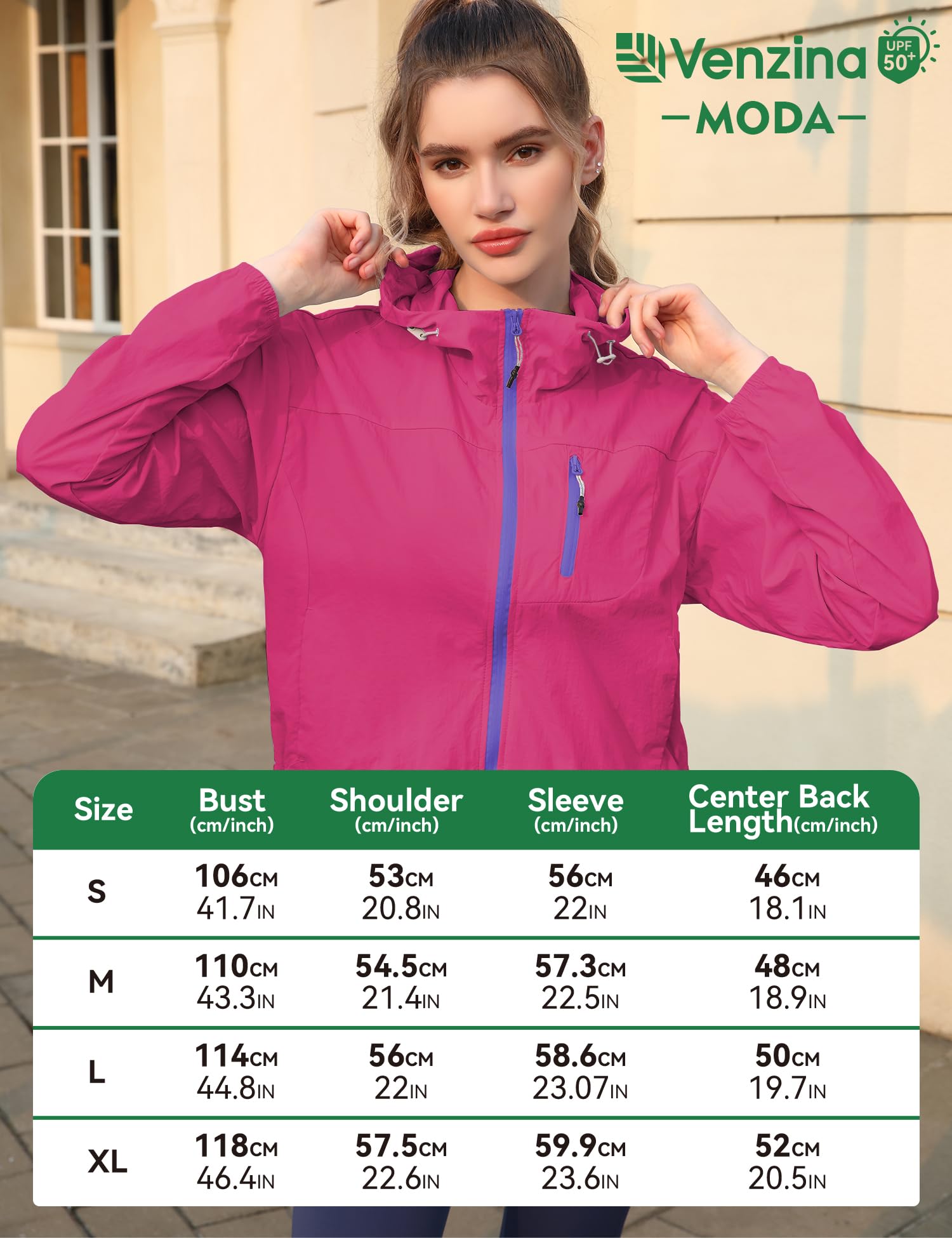 Venzina Sun Protection Jacket for Outdoor with Back Air Vent and Chest Zip Pocket | Hot Pink