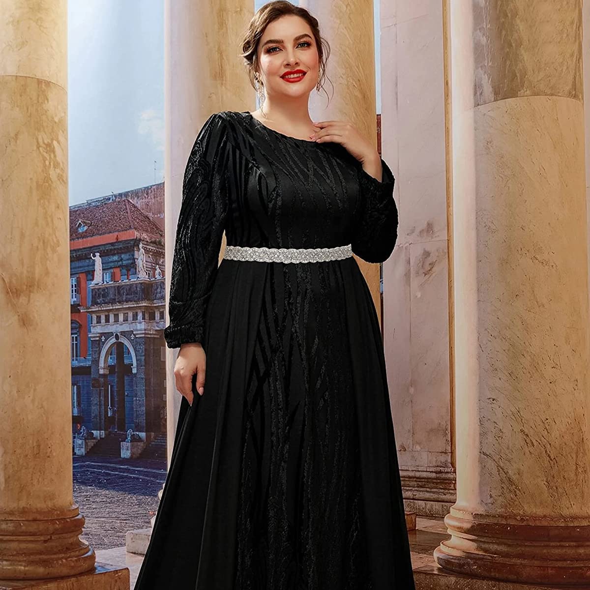 PALAY Women's Dress Belt for Wedding and Formal Gowns with 43×2.5cm Rhinestone Applique | Handmade Ribbon Sash for Bridal Party Dresses