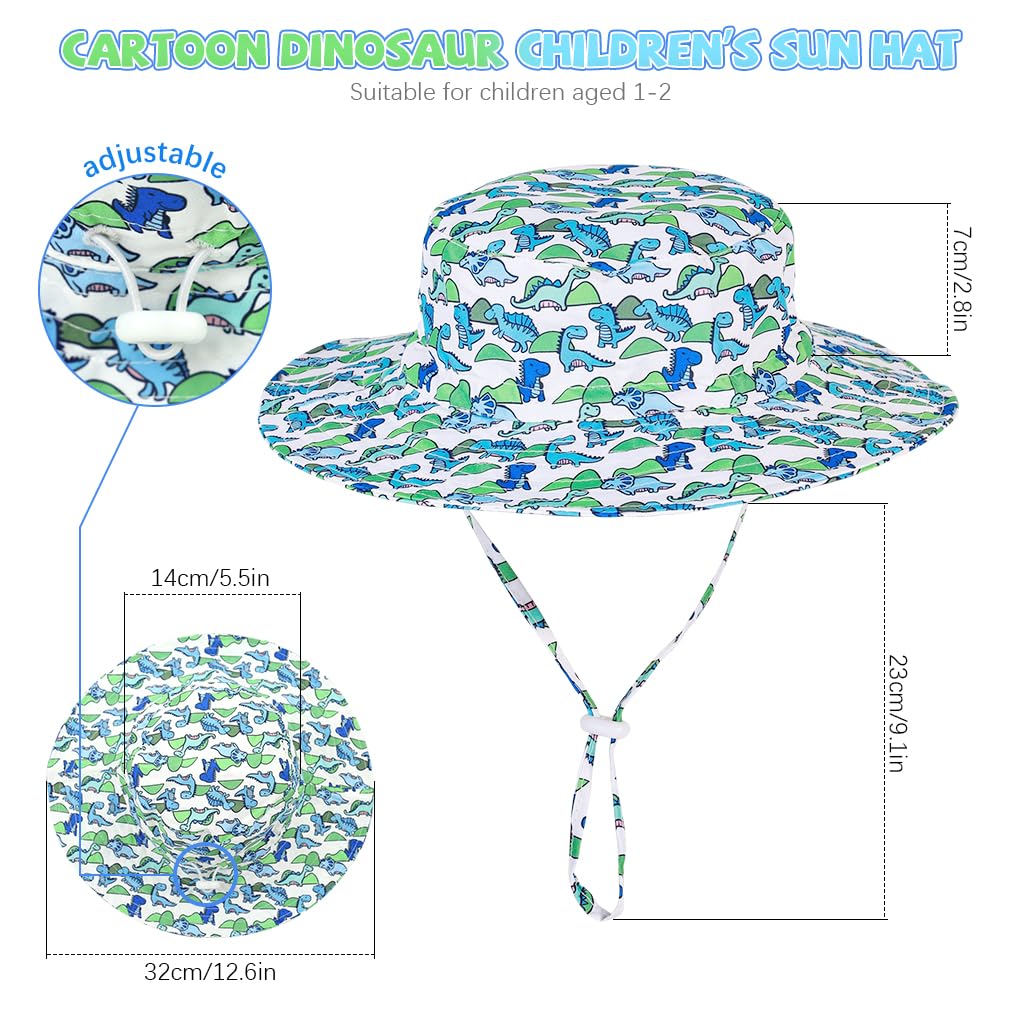 SNOWIE SOFT Sun Hat for Toddlers with UPF 50+ Wide Brim and Mesh Liner | Blue Dinosaur Design