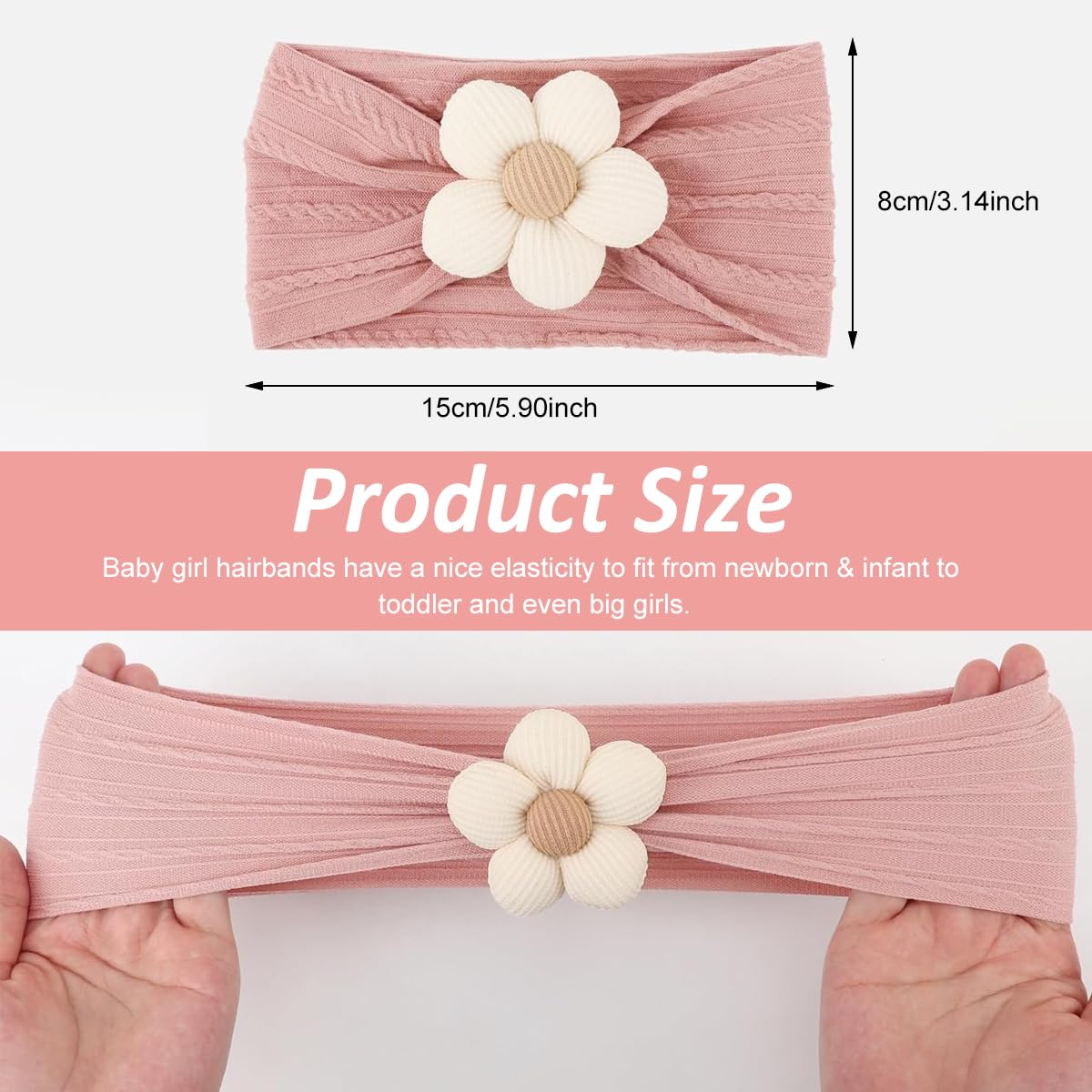 SNOWIE SOFT Baby Headband Set for Girls with Stretchy Nylon Bands and Cute Flower Bows | 6PCS