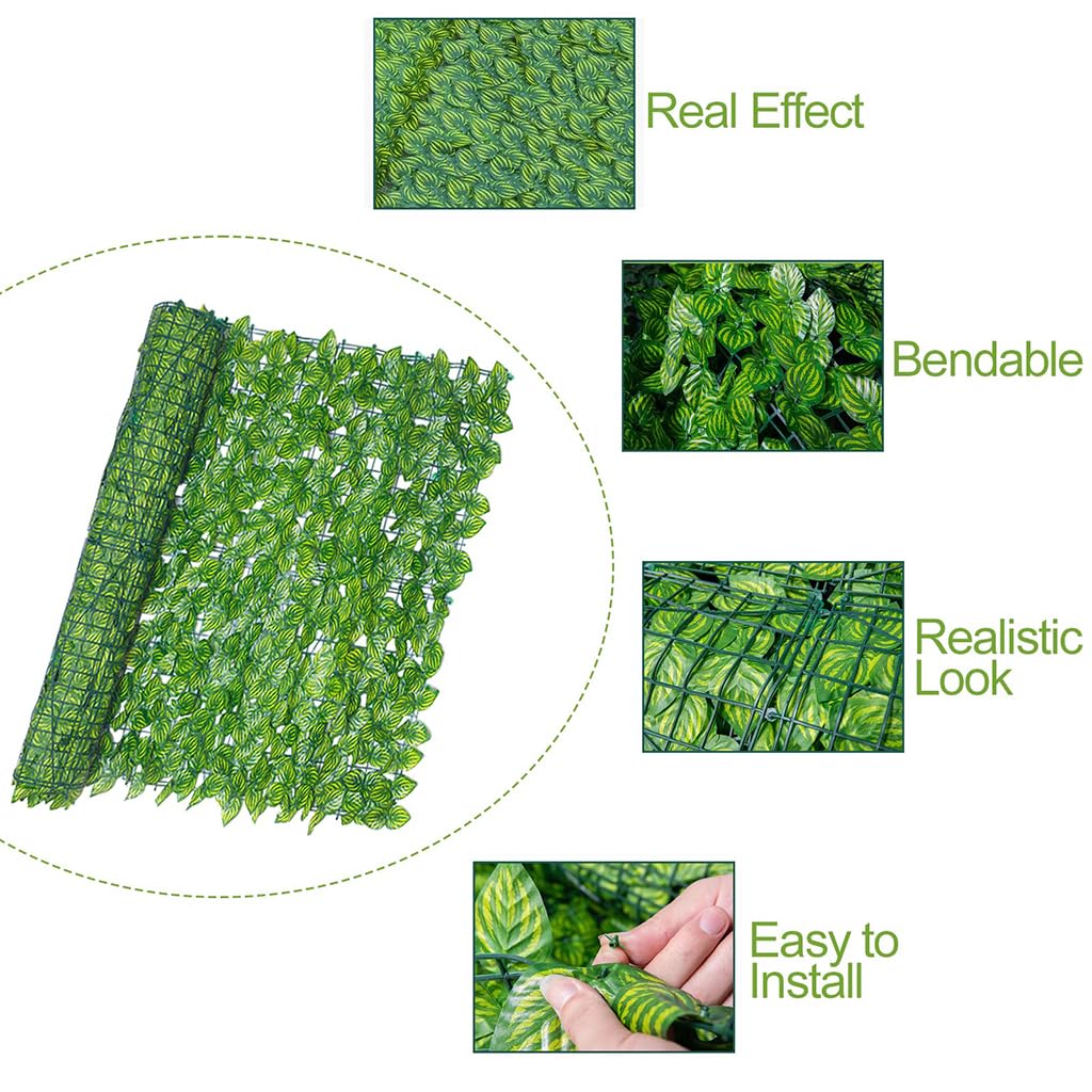 ZIBUYU Artificial Leaves Mat for Wall and Balcony Decoration 1m x 3m Dark Green | Easy to Install Privacy Fence Panel