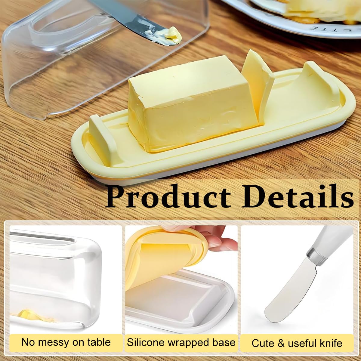 HASTHIP Butter Dish for Countertop with Transparent Lid and Knife Slot featuring 7.5×3 in Size | Food Grade Silicone Container