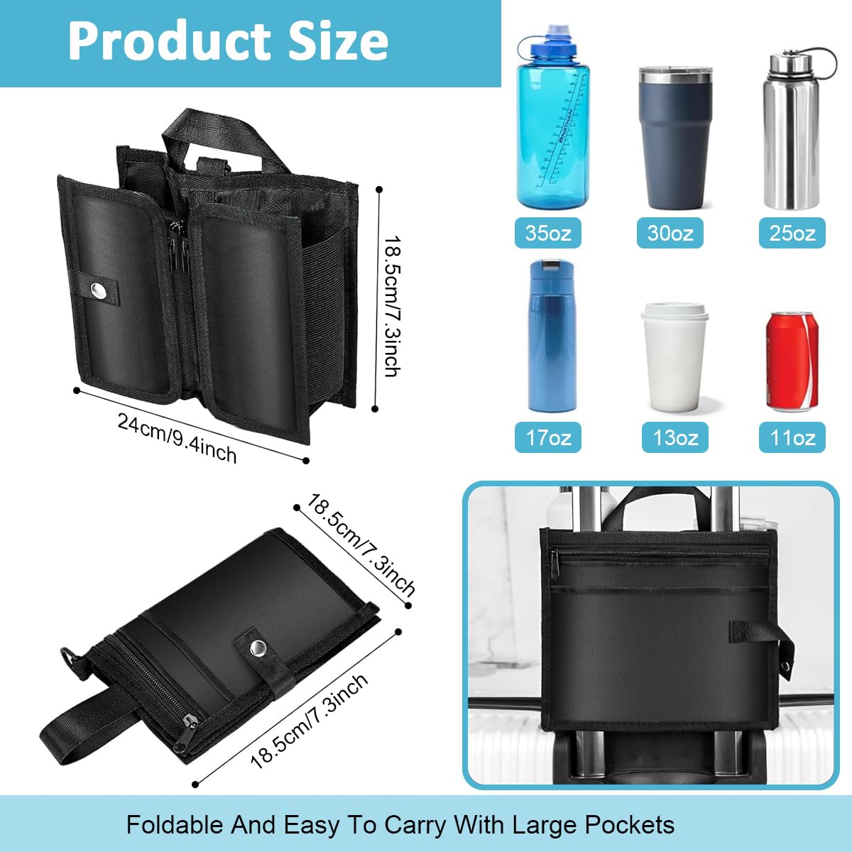 HASTHIP Luggage Cup Holder for Travel with Dual Zipper Compartments and Oxford Cloth Design