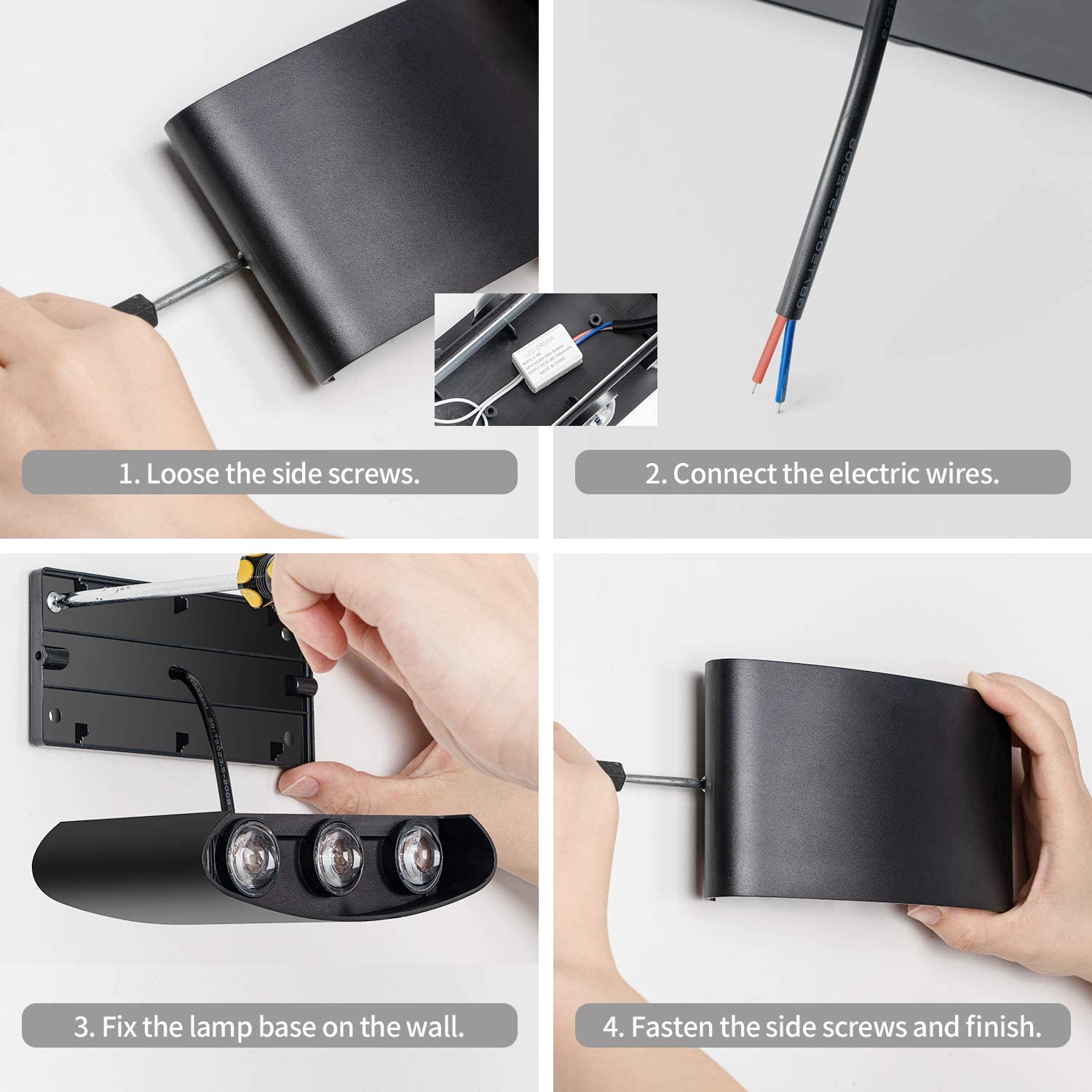 ELEPHANTBOAT LED Wall Light for Indoor Use with Up Down Beam 6W Warm White Black Fixture