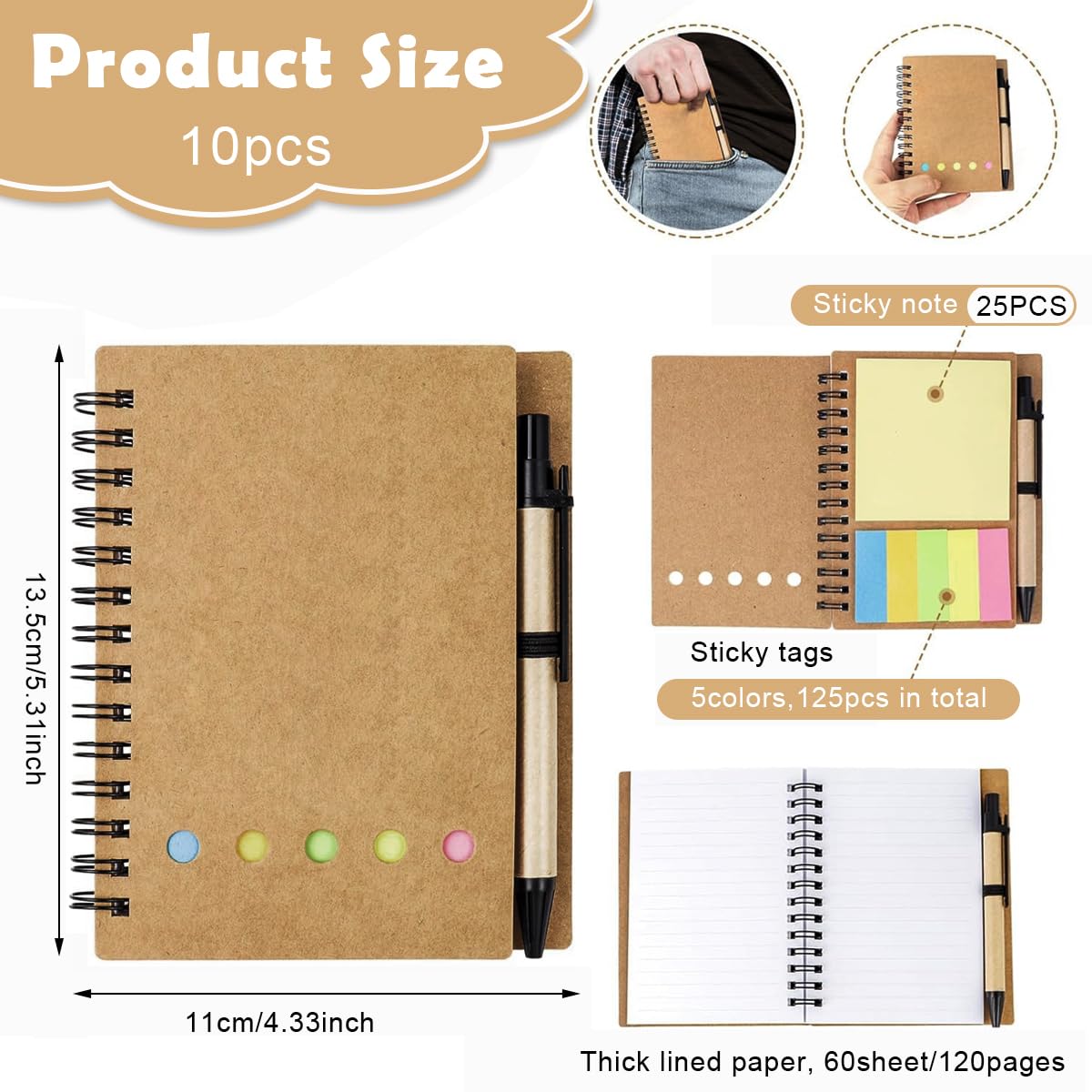 Climberty Spiral Notebooks for Study and Office 10 Pack A5 Set with Sticky Notes | Hardcover Design