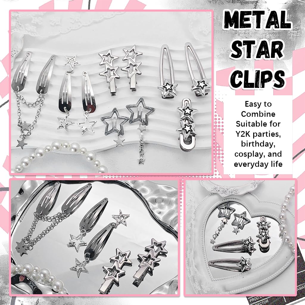 MAYCREATE Hair Clips for Girls Women 10Pcs featuring Metal Star Pins | Y2K Korean Style