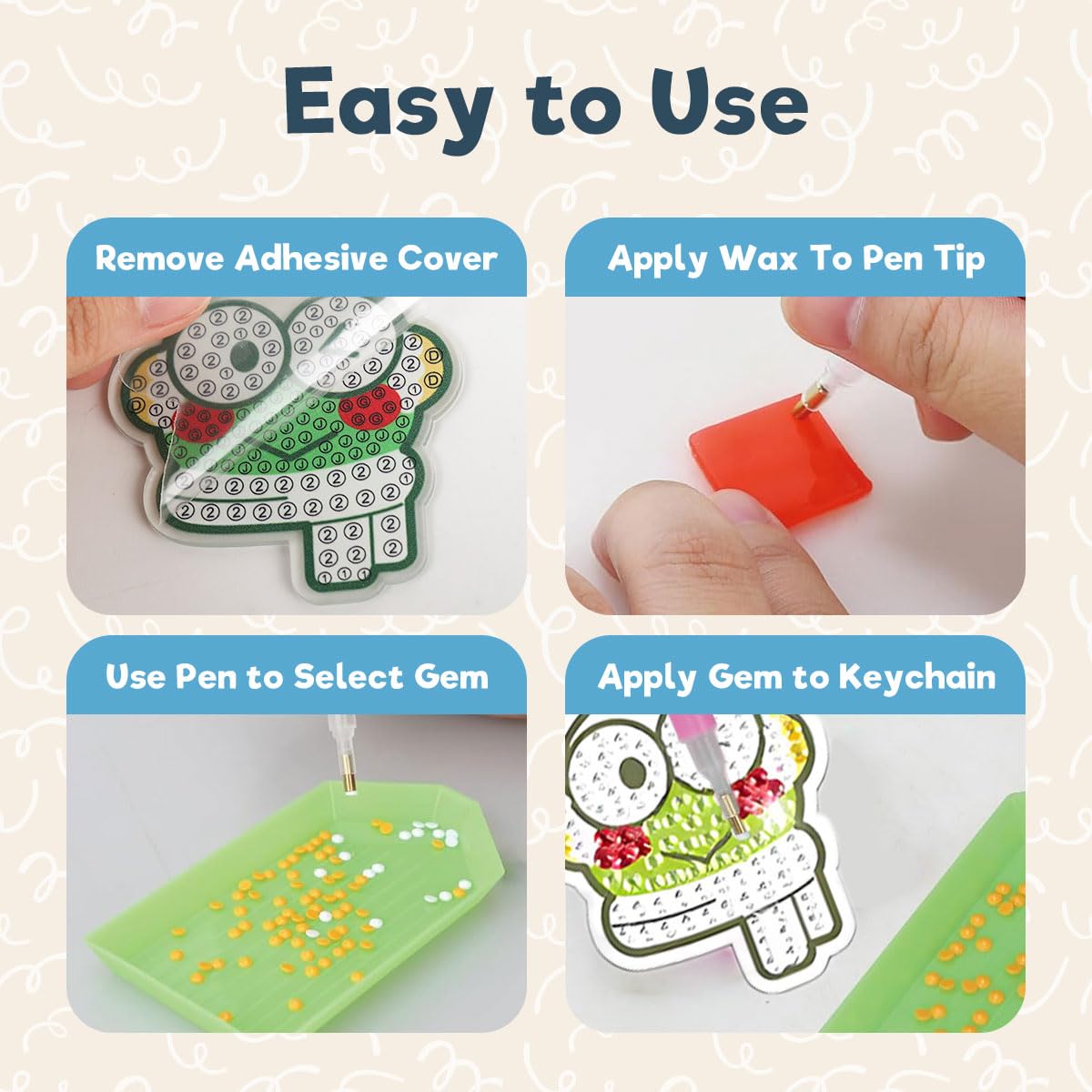 PATPAT DIY Diamond Art Keychain Kit for Kids with 15 Cartoon Designs and Rhinestones | Fun Craft Gift