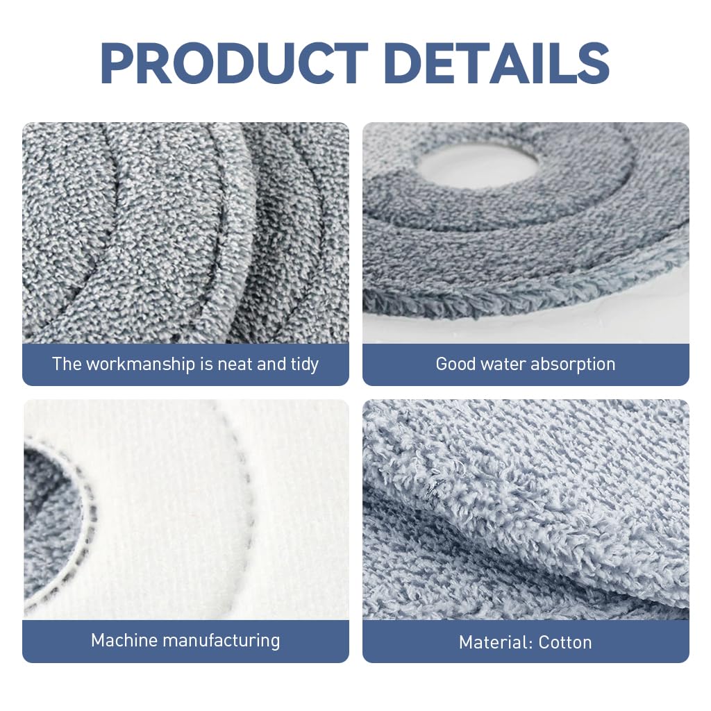 Verilux® 4Pcs Microfiber Mop Pads 9.84 Inches Round High Absorbent Microfiber Mop Pads Replacement for Rotary Mop Wet Dry Use Microfiber Mop Pads, Compatible Most Round Spin Mop & Bucket