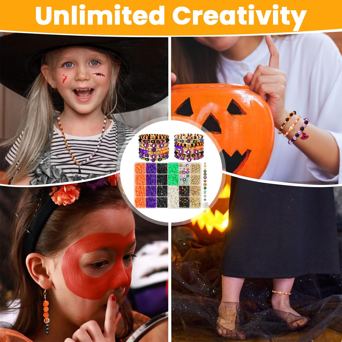 SANNIDHI Halloween Jewelry Making Kit for DIY Bracelets with Clay and Charm Beads | Gift for Kids and Friends