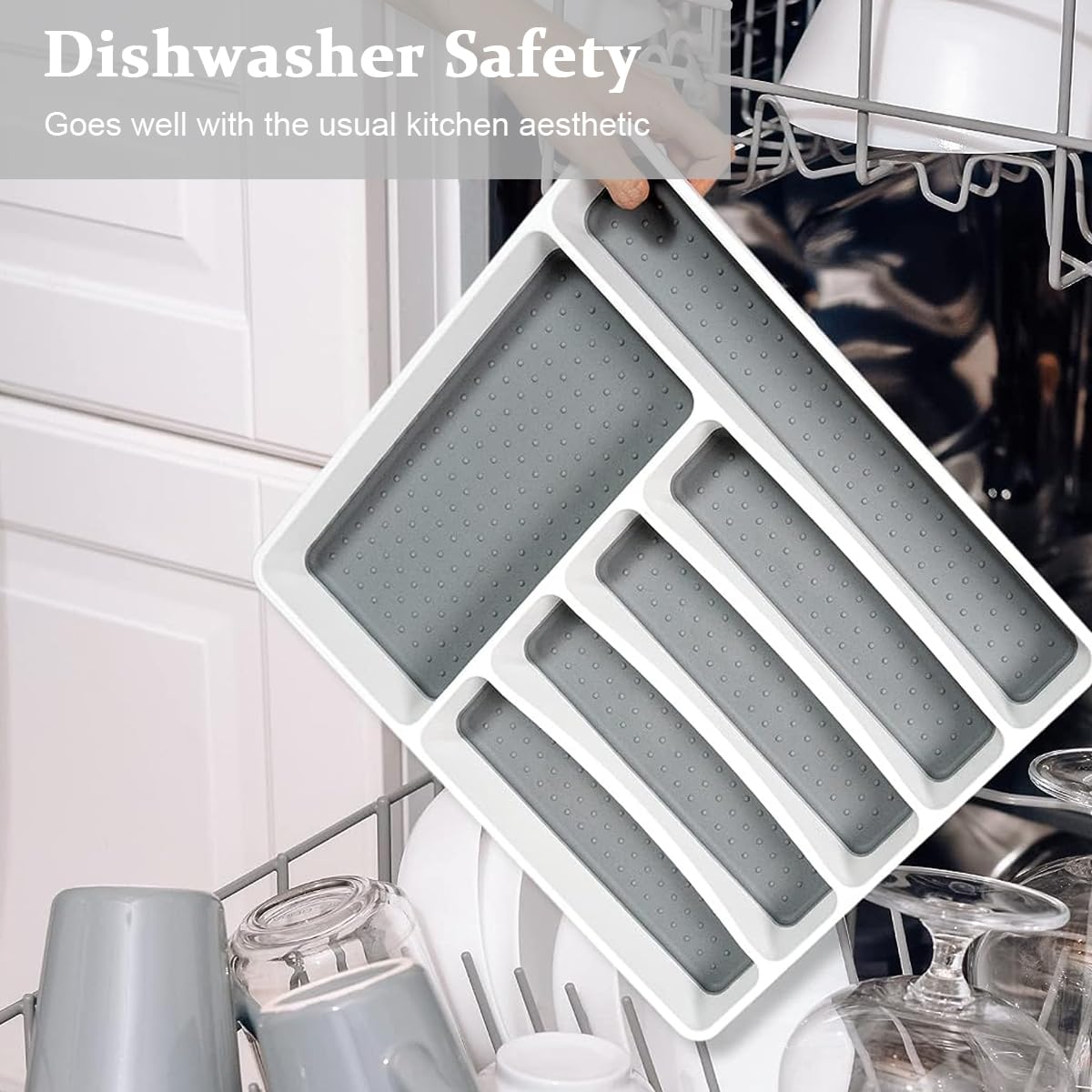 Supvox Cutlery Tray for Kitchen Drawer with 6 Compartments 15.7×11.2 in BPA Free PP Organizer