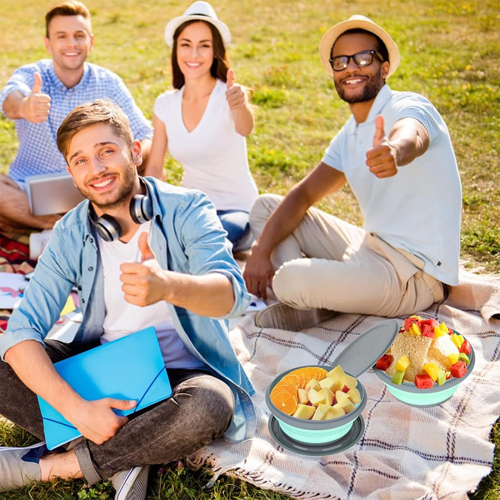 HASTHIP Collapsible Bowl Set for Camping and Travel featuring Leak Proof Lids and 3 Sizes 300ml 650ml 900ml