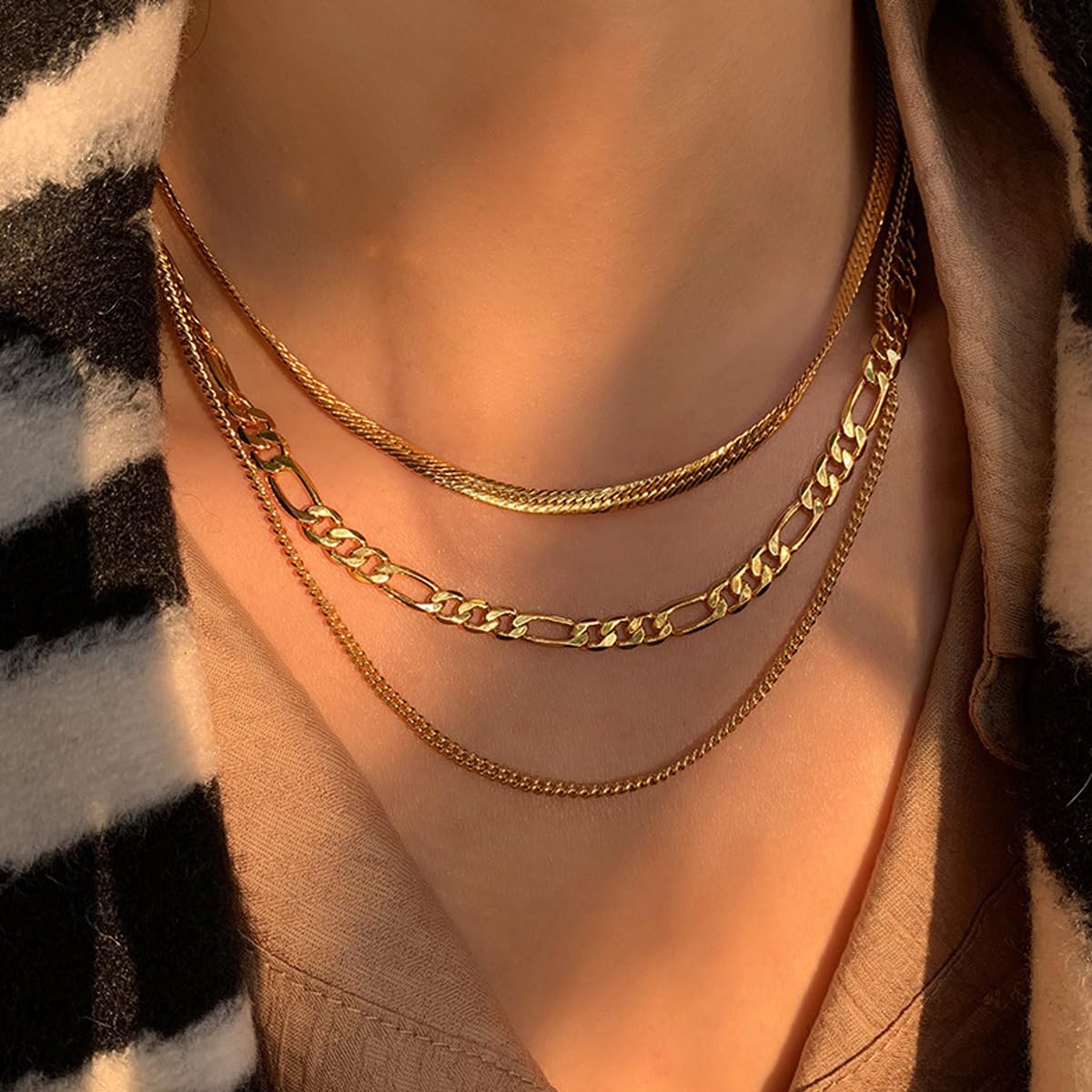 Venzina Layered Chain Necklace for Women with Adjustable 14 and 16 in Chains | Golden Alloy Jewelry Gift