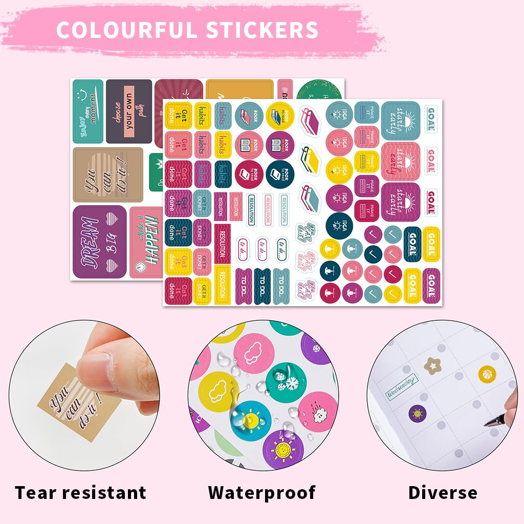 HASTHIP® 8 Sheets Label Planner Stickers - Colorful Yearly Monthly Set for Planners, Journals, and Calendars - 412Pcs Stickers - Great Value Pack for Educators, Homeschoolers, and Students