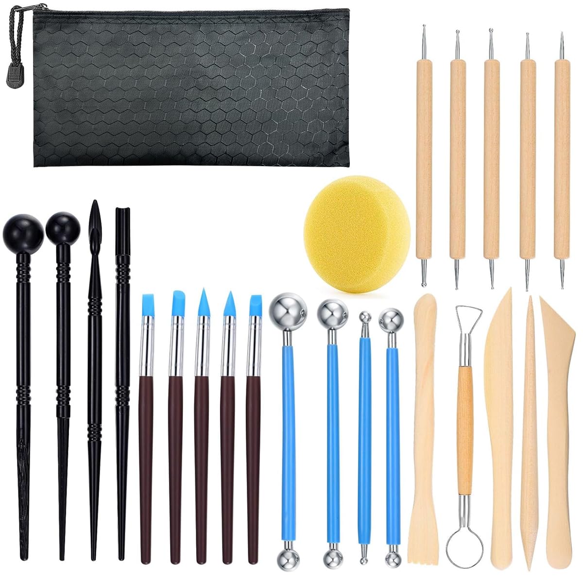 HASTHIP® 25 Pcs Clay Sculpting Toolkit - Polymer Clay Tools, Ceramics Clay Sculpting Tools Kits, Air Dry Clay Tool Set for Adults, Kids, Pottery Craft, Baking, Carving, Drawing, Dotting, Molding