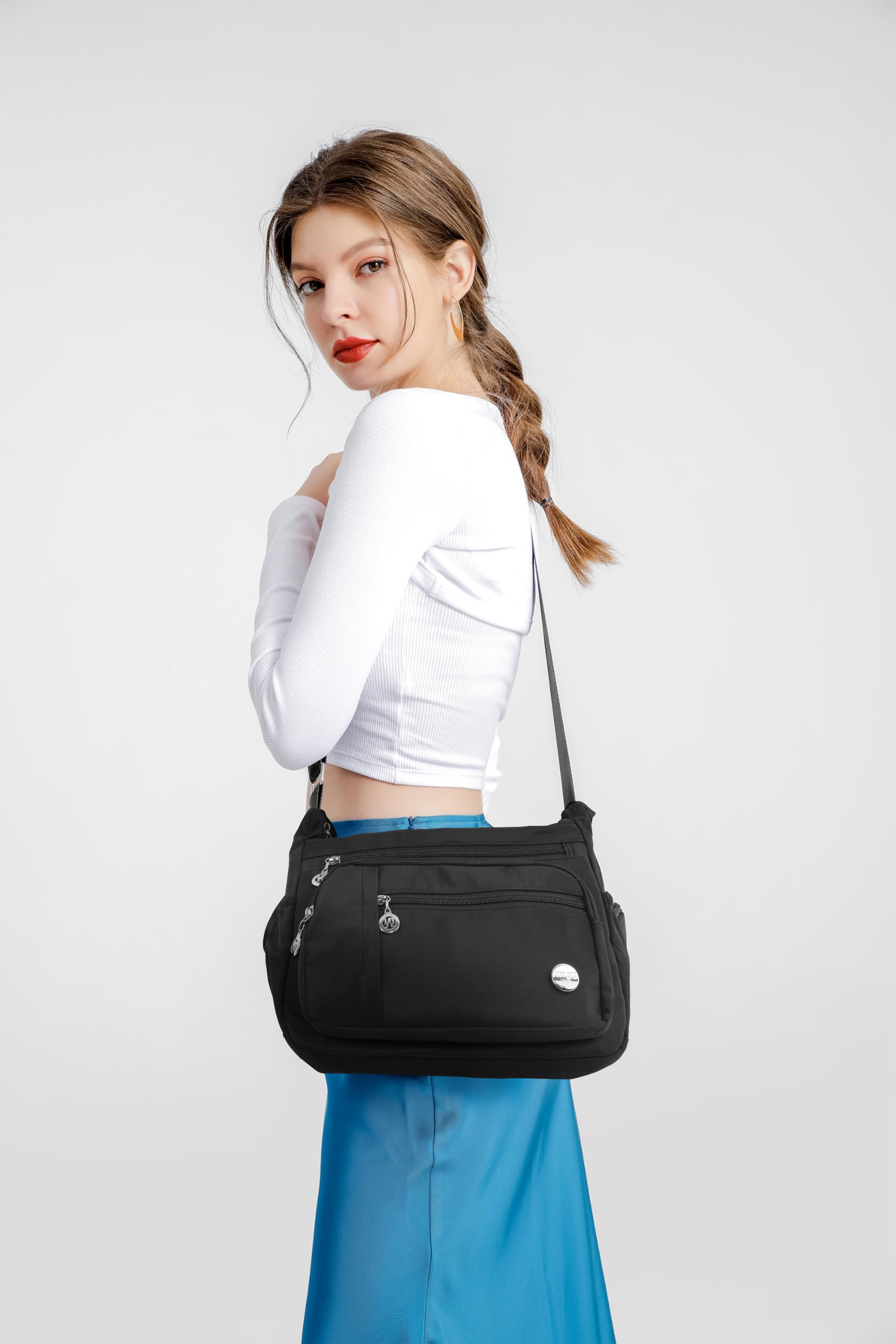 PALAY Women Shoulder Bag for Everyday Use with Multi Pocket Design and Adjustable Strap Black 2 PCS