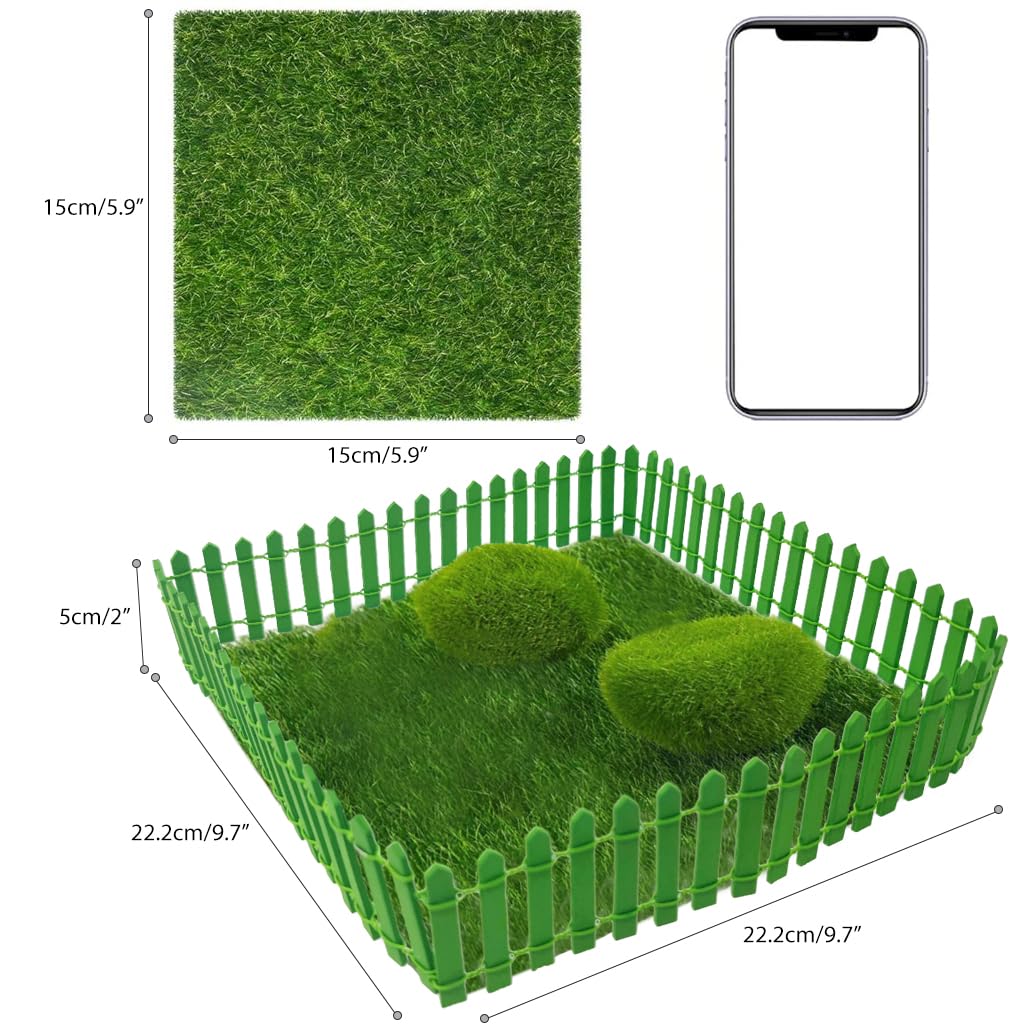 HASTHIP Miniature Fairy Garden Ornaments for DIY Crafting with 24 pcs Set featuring 6×6 in Grass & 4 in White Fences | Ideal for Dollhouse and Home Décor