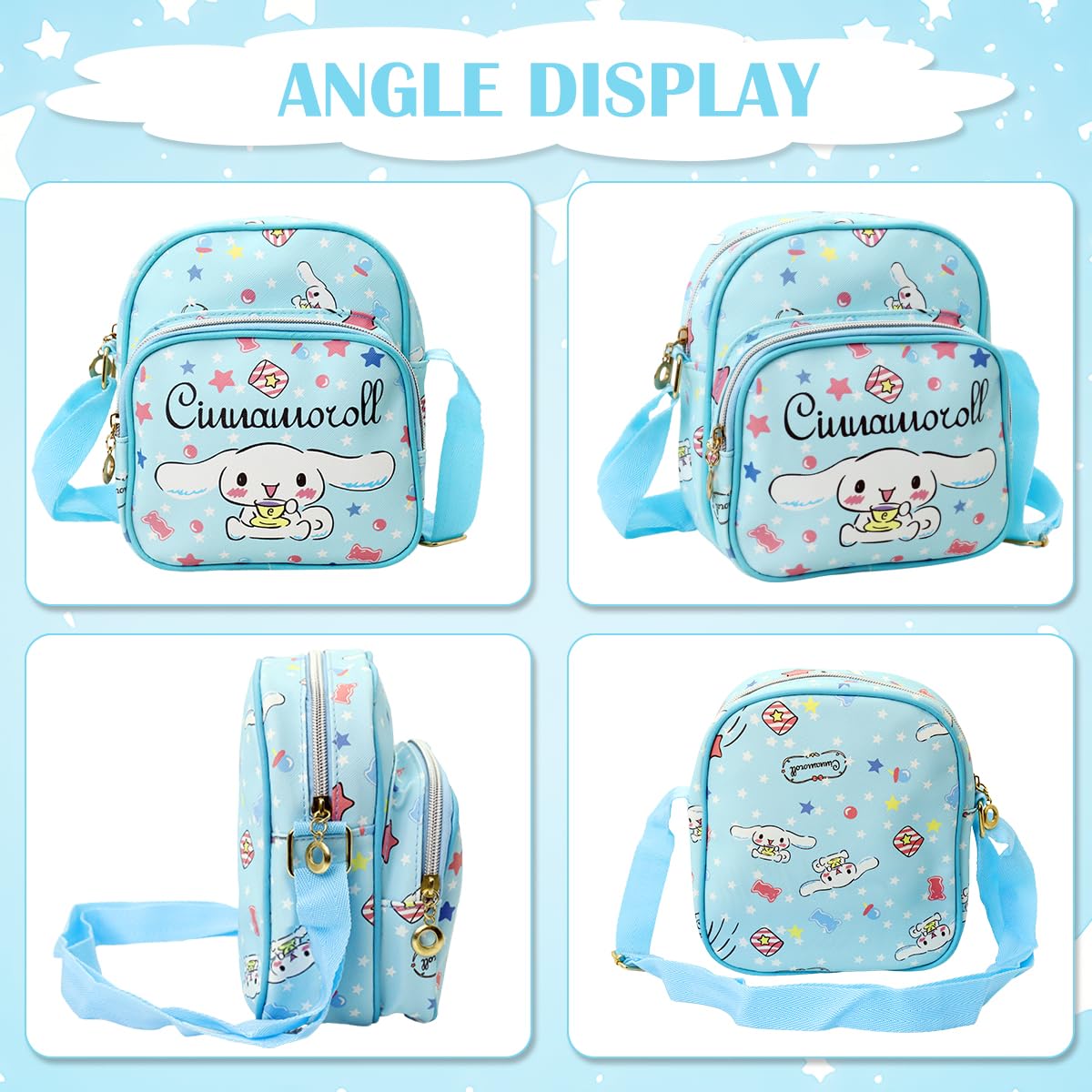 PALAY® Cinnamoroll Crossbody Bag for Girls Kawaii Cinnamoroll Shoulder Bag Small PU Sling Bag with Removable Shoulder Strap Crossbody Bag Christmas Gift for Girls Birdthday Gift, 18x10x20cm