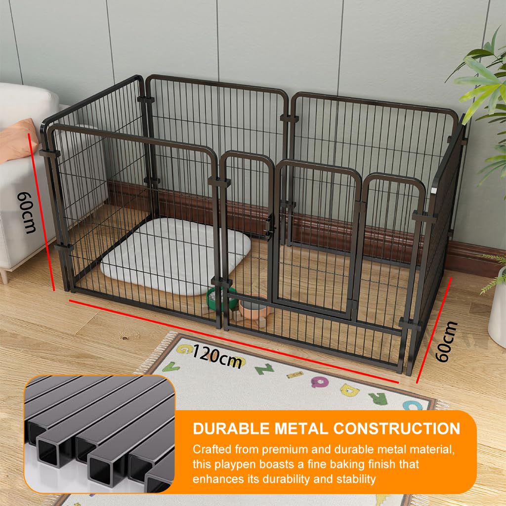 HASTHIP® Dog Playpen Metal Pet Playpen Free Assembly Indoor Pet Fence with Door Playpen for Dog Cat Playpen Indoor DIY Fence Foldable Pet Playpen for Small, Medium Sized Pet, 120x60x60cm, 6 Panels