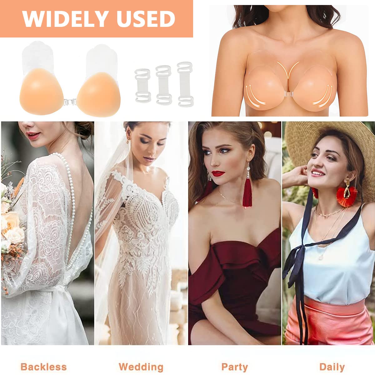 MAYCREATE Nipple Cover for Women with 3D Push Up Lifting Handles and Silicone Adhesive | Reusable Invisible Bra for C/D Cups