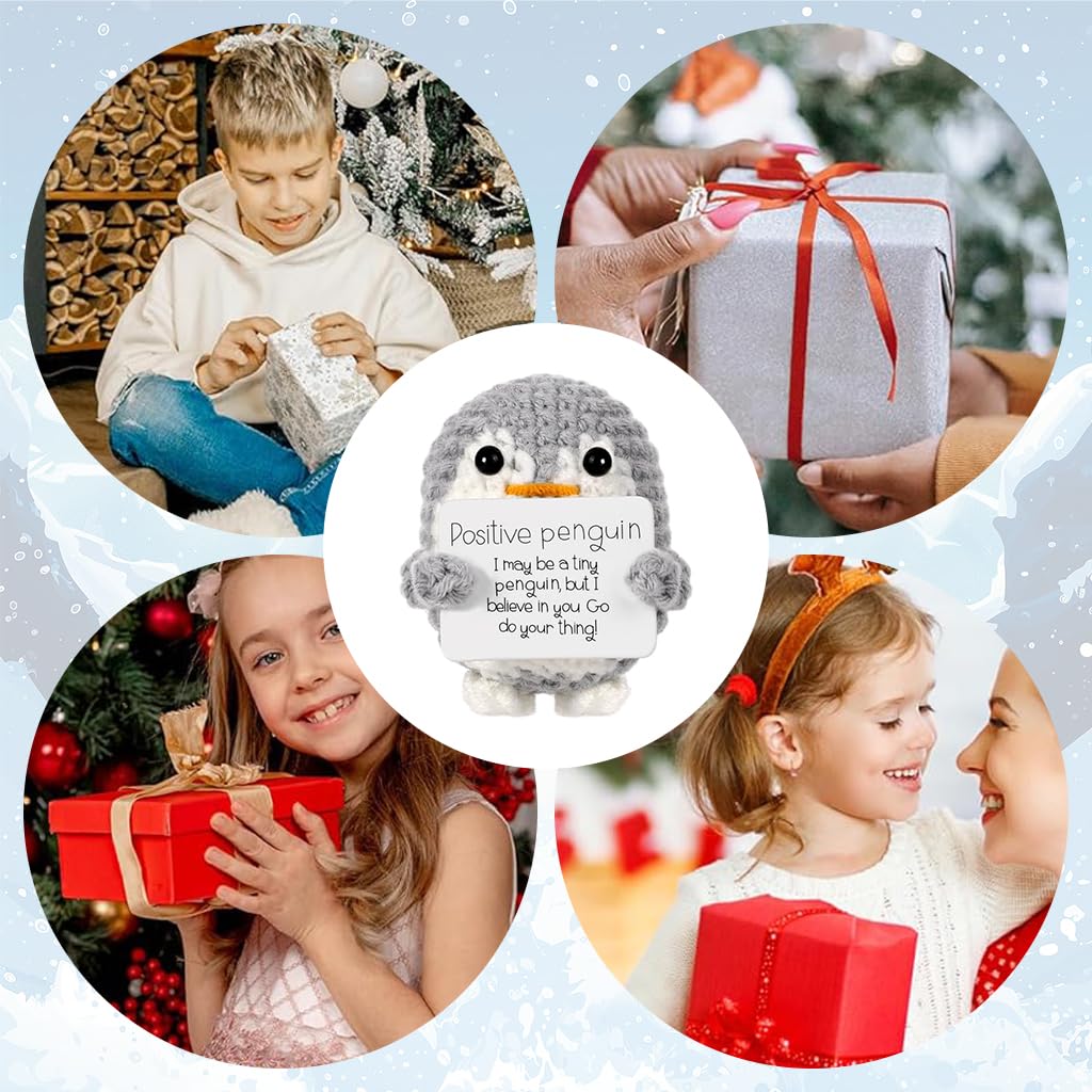 ZIBUYU Handmade Crochet Penguin Desk Decor with Positive Message Card 3PCS for Home | Cute Gift for Office or Baby Nursery