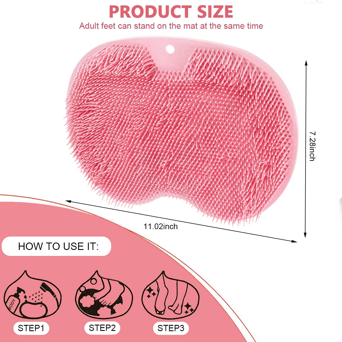 HANNEA Silicone Foot Massager for Shower with Non Slip Suction Cups and 28.5×20.5 cm Pad | Pink Scrubber Brush Cleaner