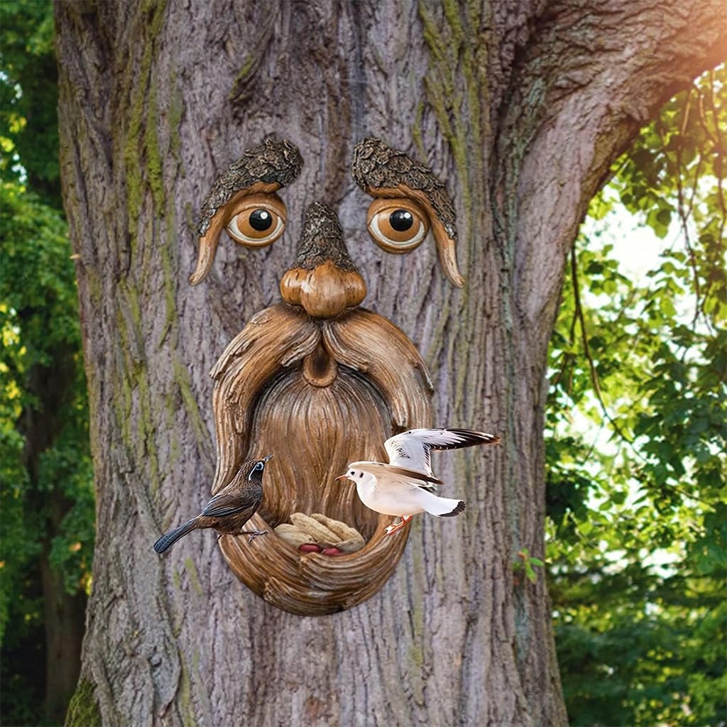 HASTHIP Bird Feeder for Garden and Patio featuring Resin Wood Spirit Design | Tree Mounted Outdoor Decor