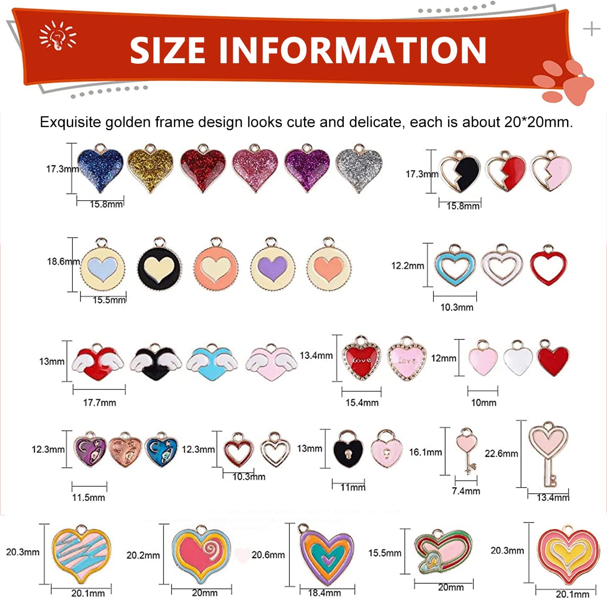 MAYCREATE® 50Pcs Enamel Charms for Jewellery Making Heart Shaped Pendants Set Mixed Bulk Metal Earring Charms Necklace Bracelet Charms for Jewelry Making and DIY Crafting