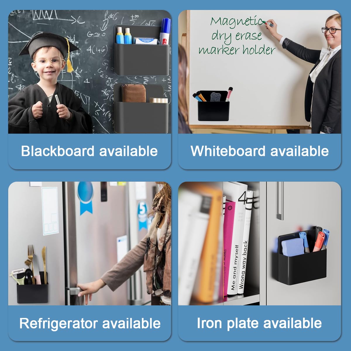 Climberty Magnetic Pen Holder 2 Pack for Refrigerator and Whiteboard featuring Adjustable Dividers