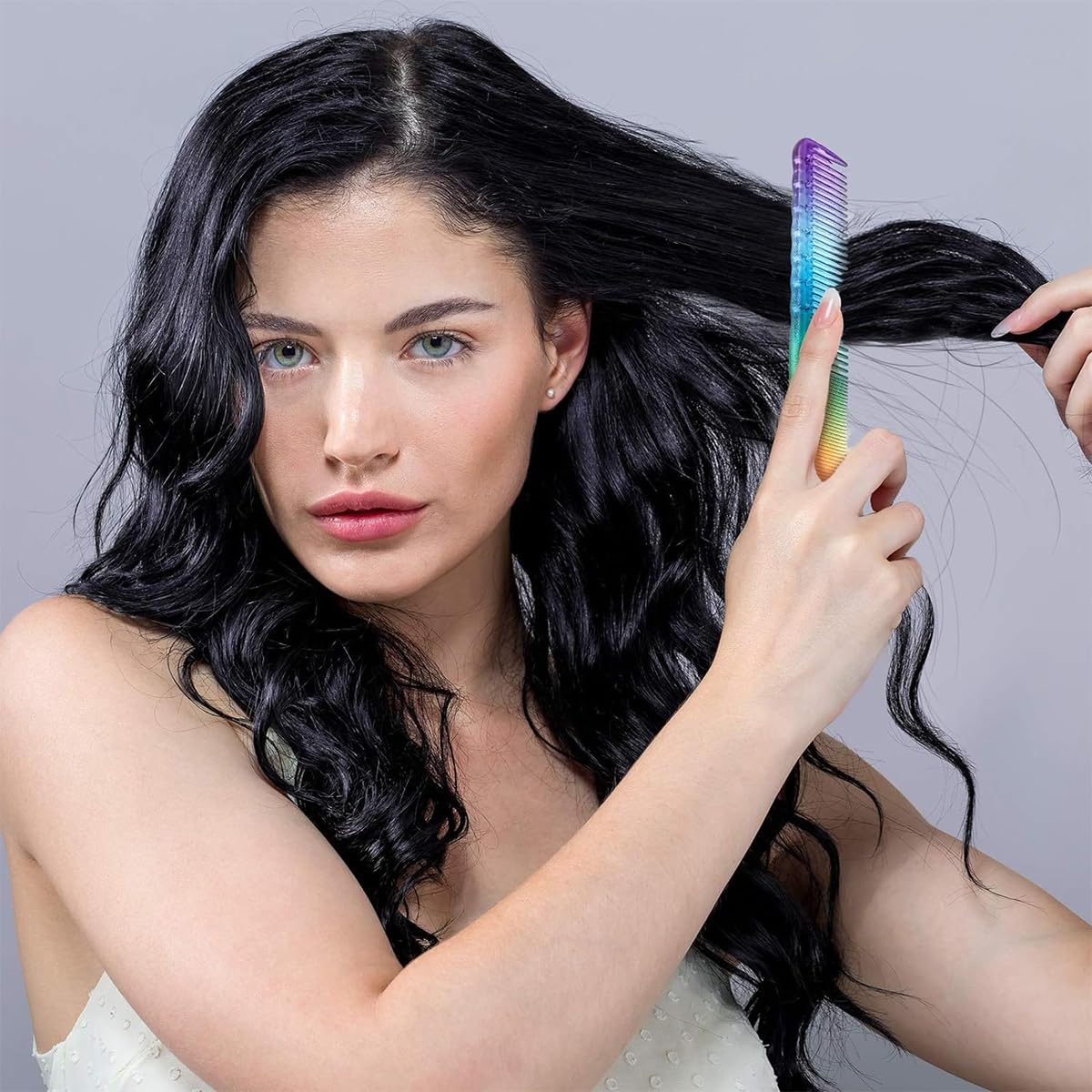 HASTHIP Hair Comb Set for Salon and Home Use with Anti Static Design | 3Pcs Rainbow Styling Combs