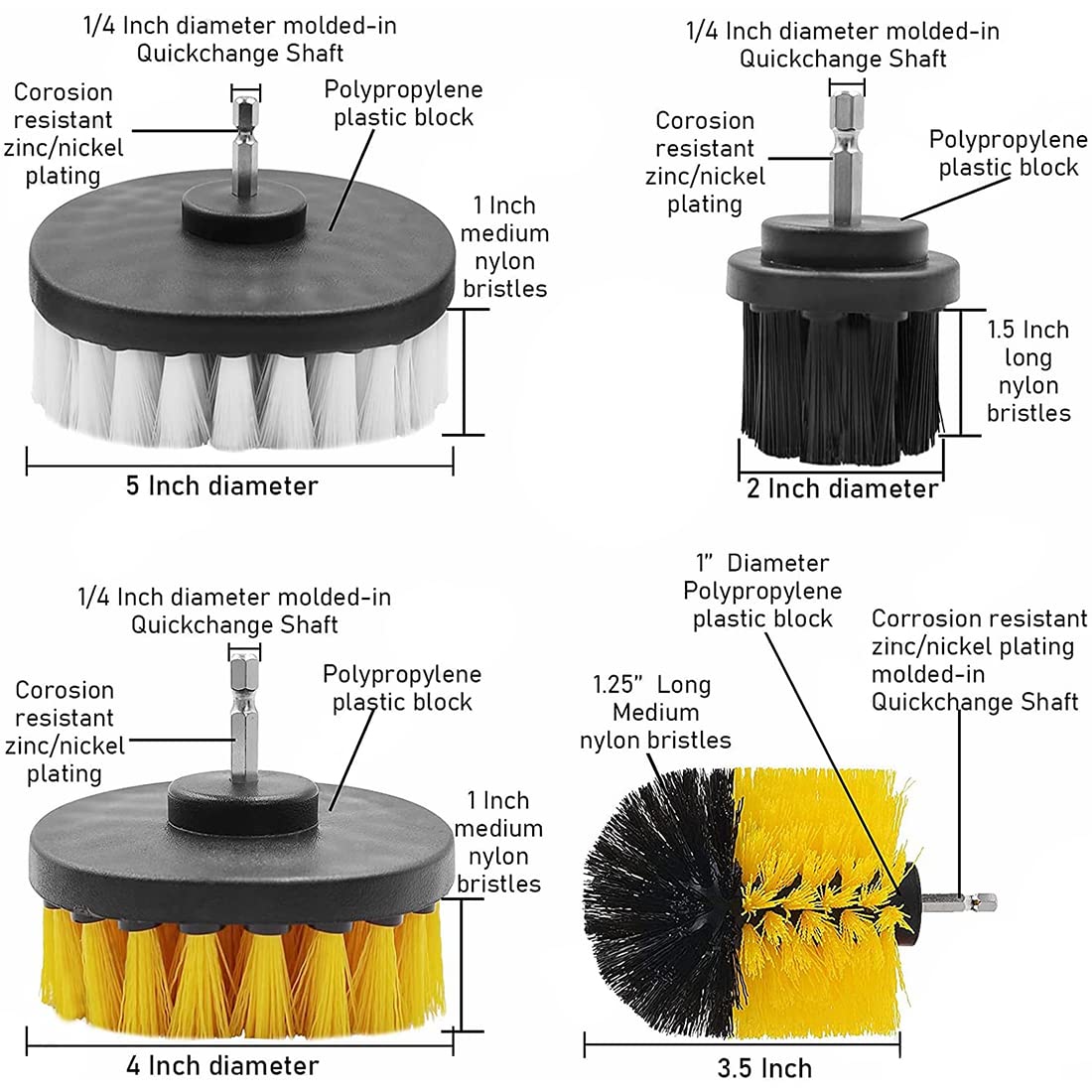 ZORBES Auto Detailing Electric Drill Brush Set for Car and Home Cleaning | 6 Pcs with Free Microfiber Towel