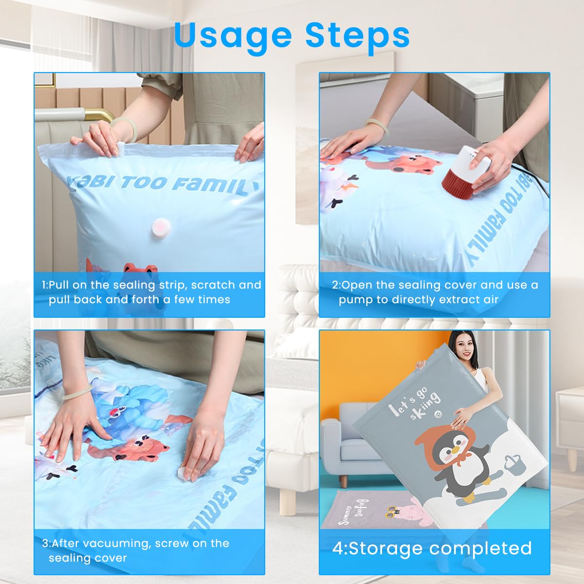Supvox Vacuum Storage Bags for Clothes and Bedding 7 Pcs with Electric Pump | PA PE Airtight Design